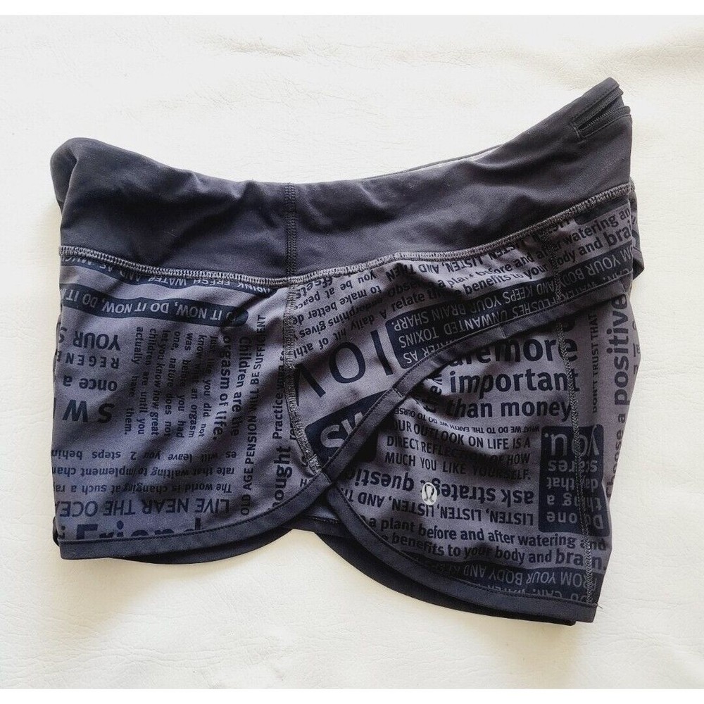 Lululemon Run SPEED SHORTS Classic Manifesto Deep Coal Black Script 6 RARE - Picture 1 of 6